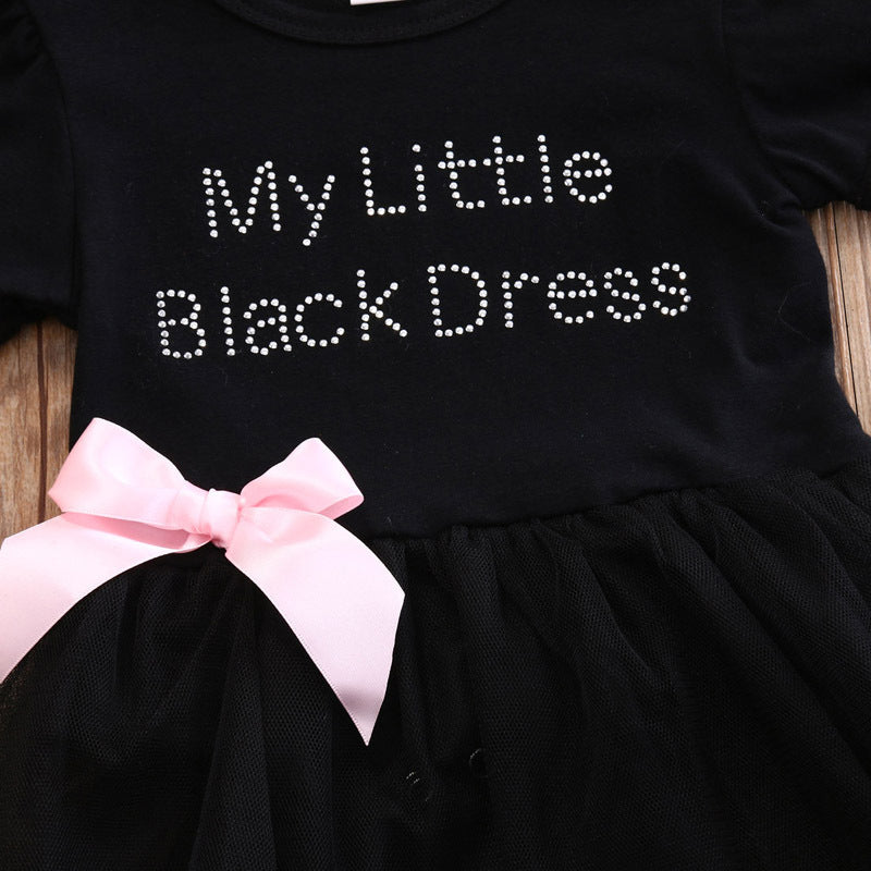 Toddler Girls Clothing Outfit Little Black Dress Short Sleeve Princess Onesie With A Bow 6-24 Months